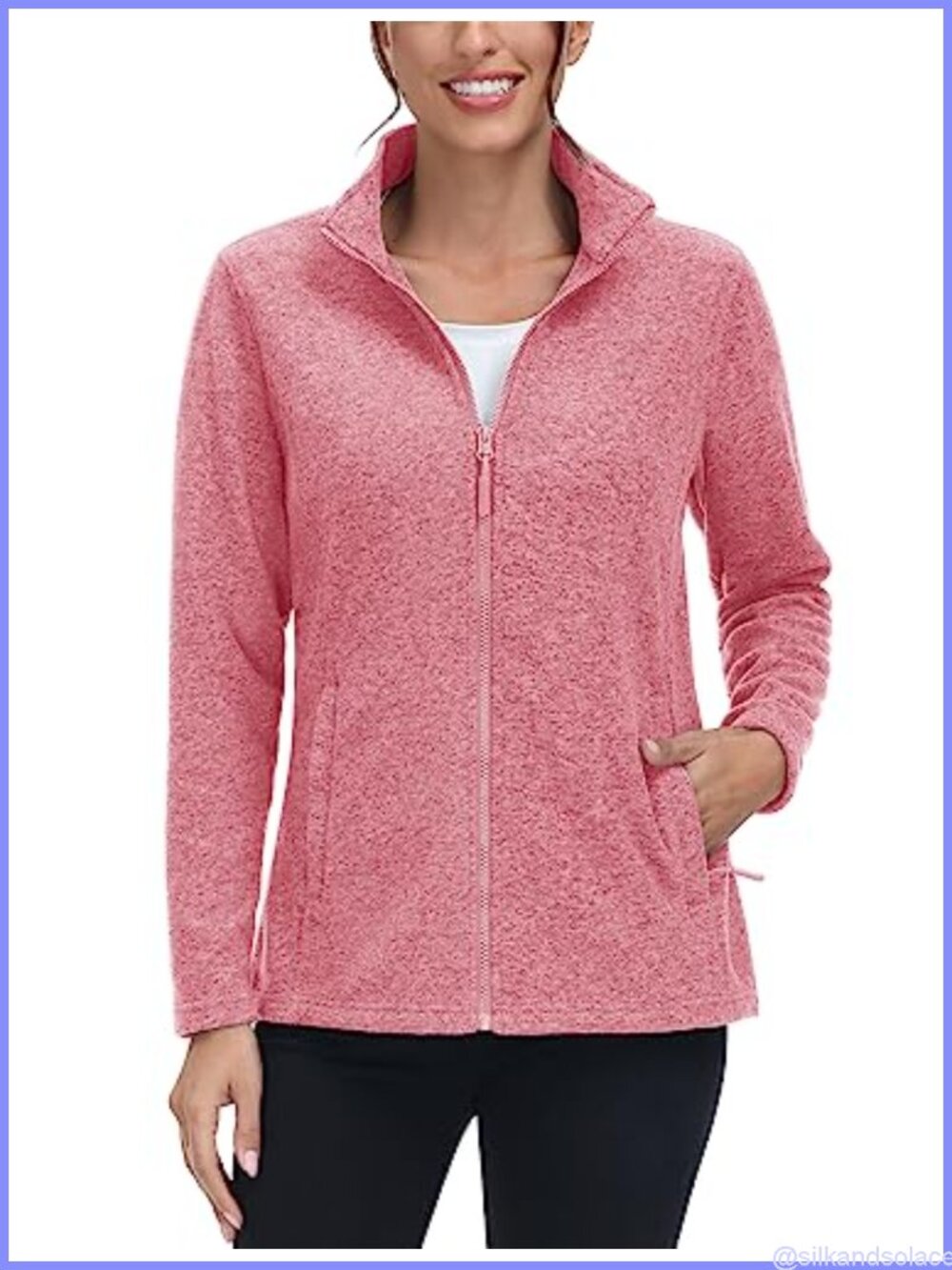 Womens Fleece Zip Up Jacket Lightweight Warm Sweater with Pockets